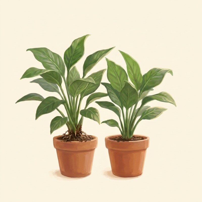 Plant division and root ball ready for a new pot