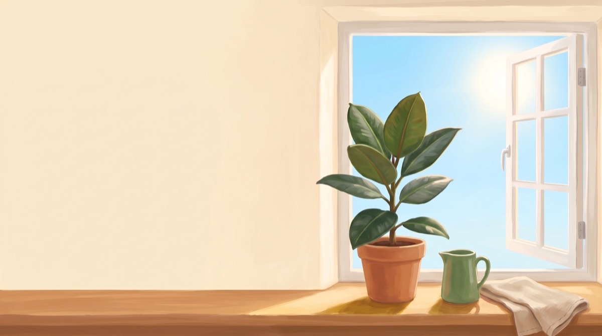 Houseplant on a bright sunny windowsill