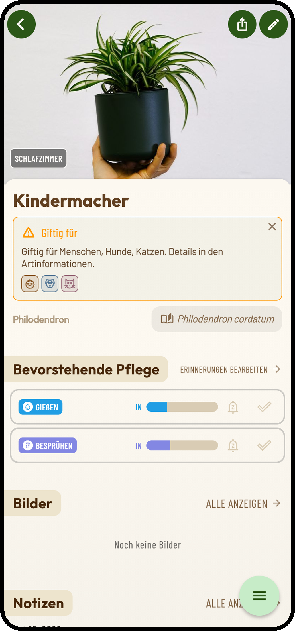 Planti App-Screenshot: Pflanzendetails