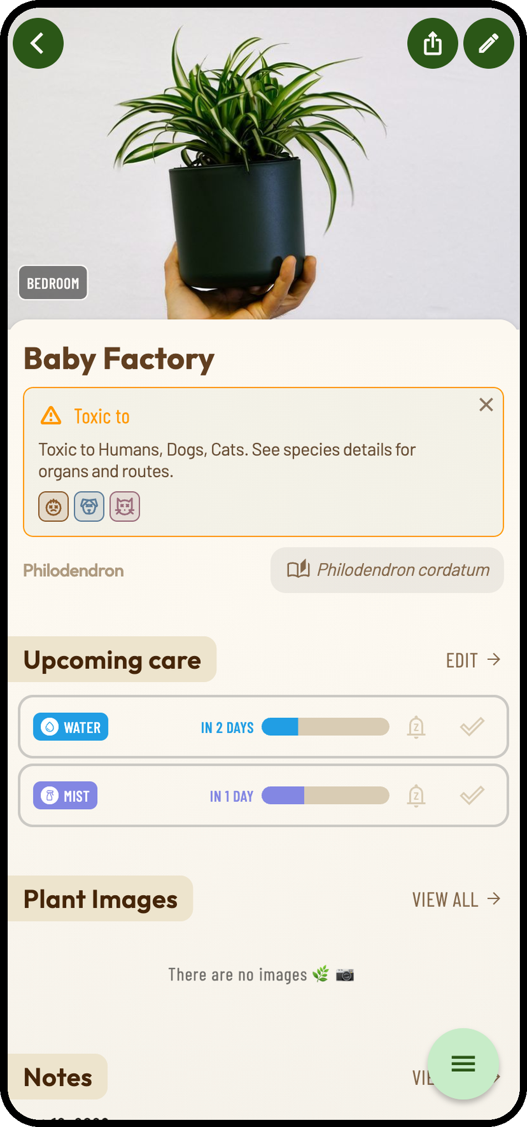 Planti app screenshot: Plant details