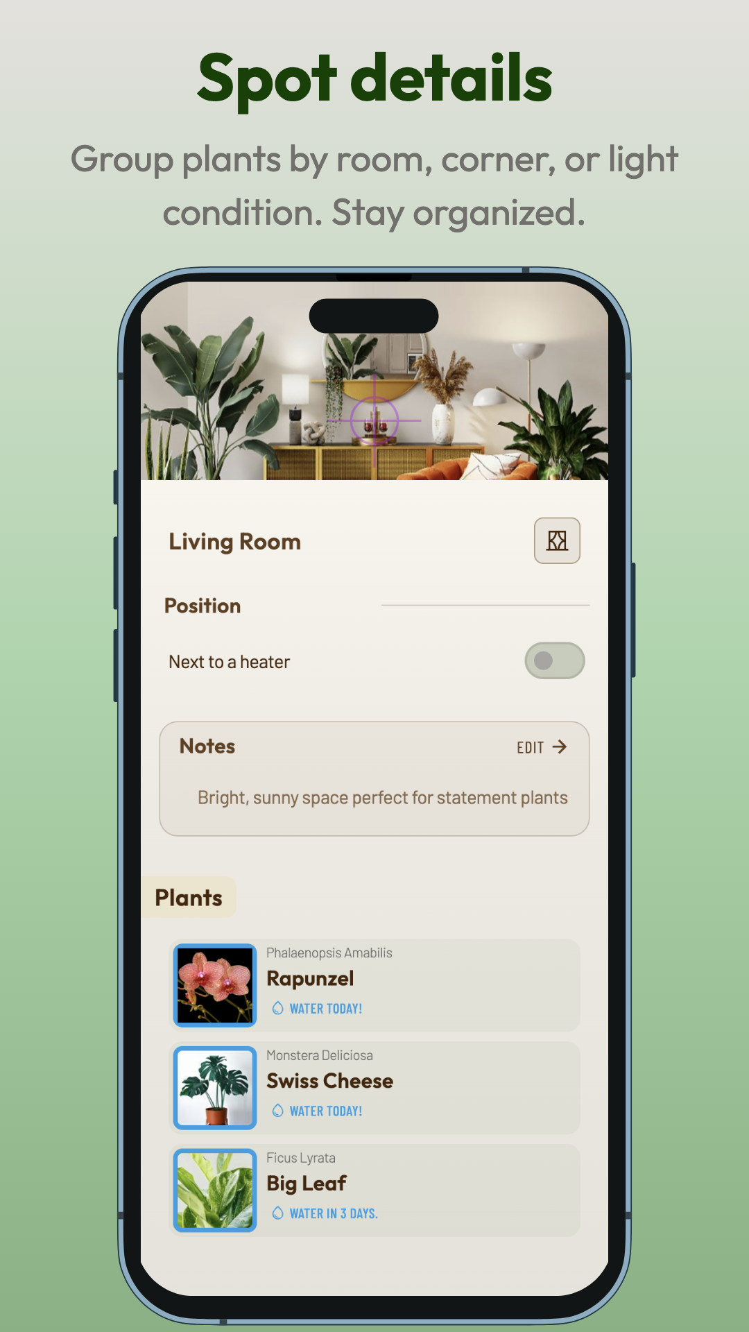 Planti app screenshot: Spot details