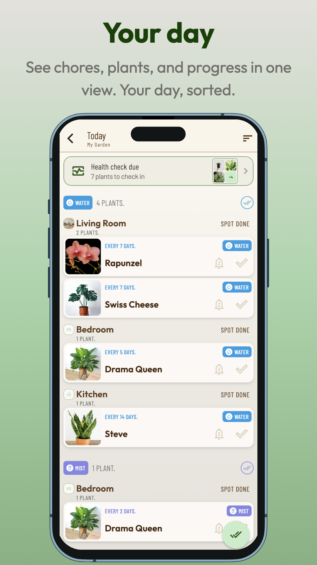 Planti app screenshot: Your day
